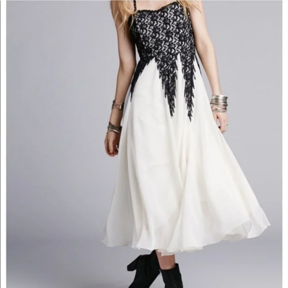 NWOT Free People Freda Midi Flared Ball Gown Ivory Combo - Picture 5 of 12